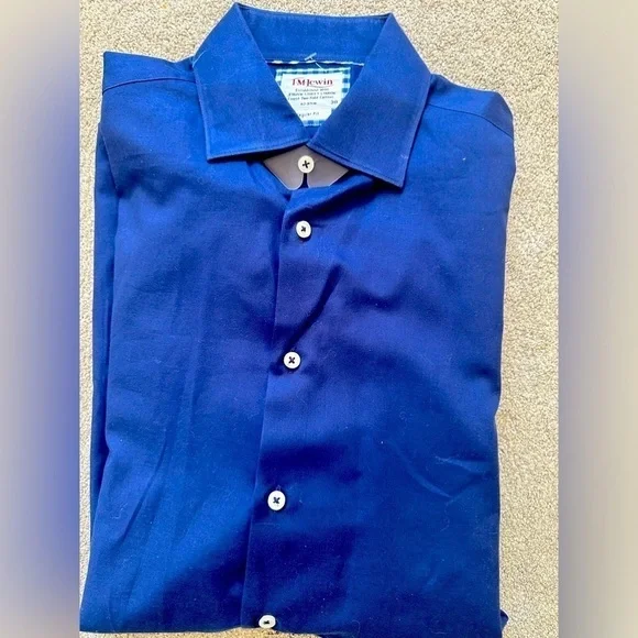 T.M. Lewin Cotton Twill Two Fold Cotton Casual Shirt Navy NWOT 16.5 regular - Picture 3 of 5